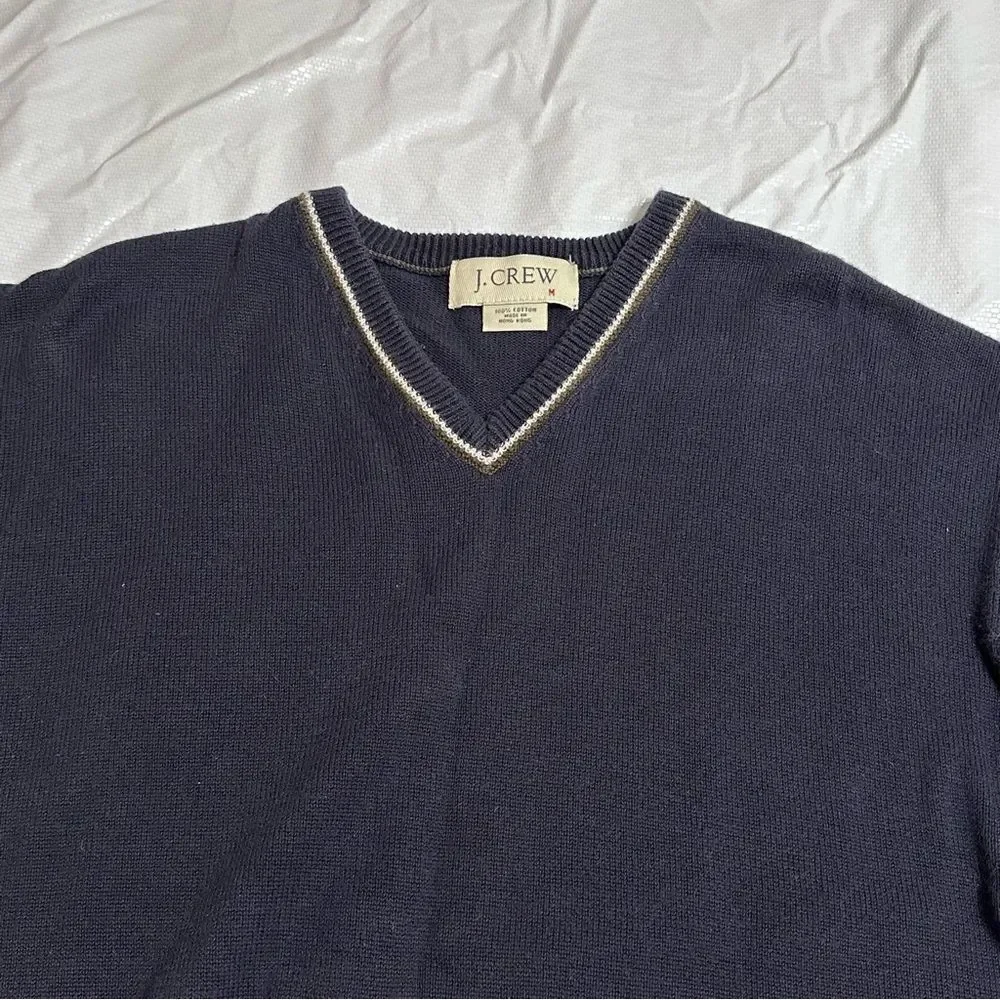 Vintage J.Crew Navy Blue Classic V-Neck Cotton Sweater Size Medium